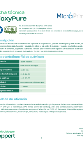 Ficha técnica BioxyPure Ficha técnica BioxyPure