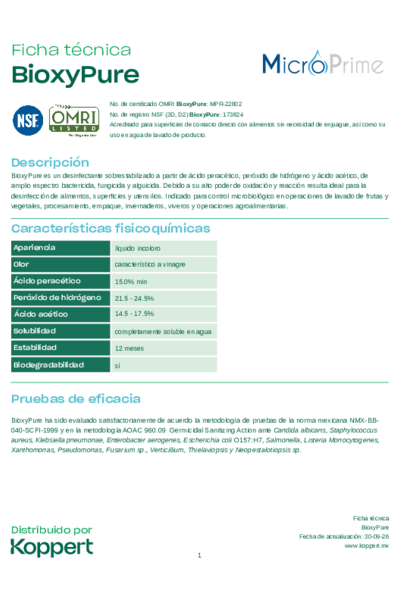 Ficha técnica BioxyPure