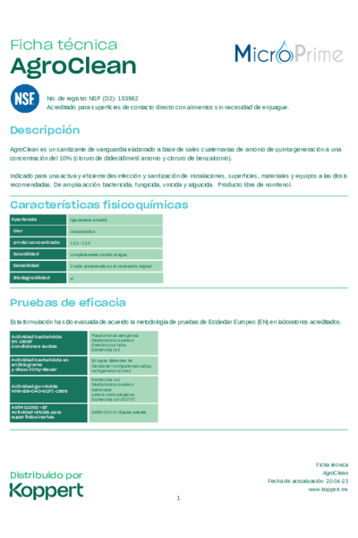 Ficha técnica Agroclean