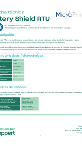 Ficha técnica SteryShield - © Koppert México S.A. de C.V. Ficha técnica SteryShield