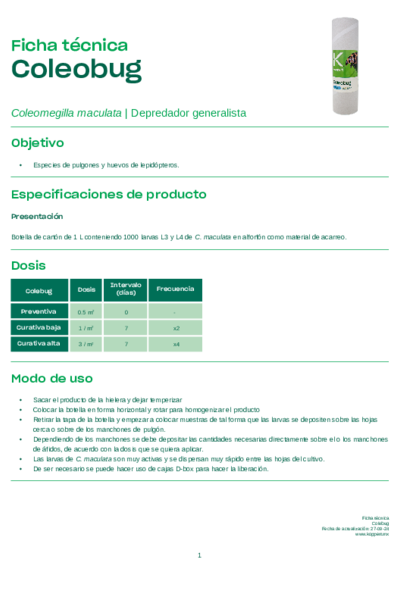 Ficha técnica Coleobug