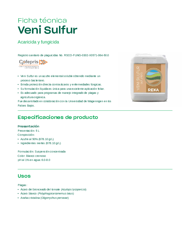 Ficha técnica del producto