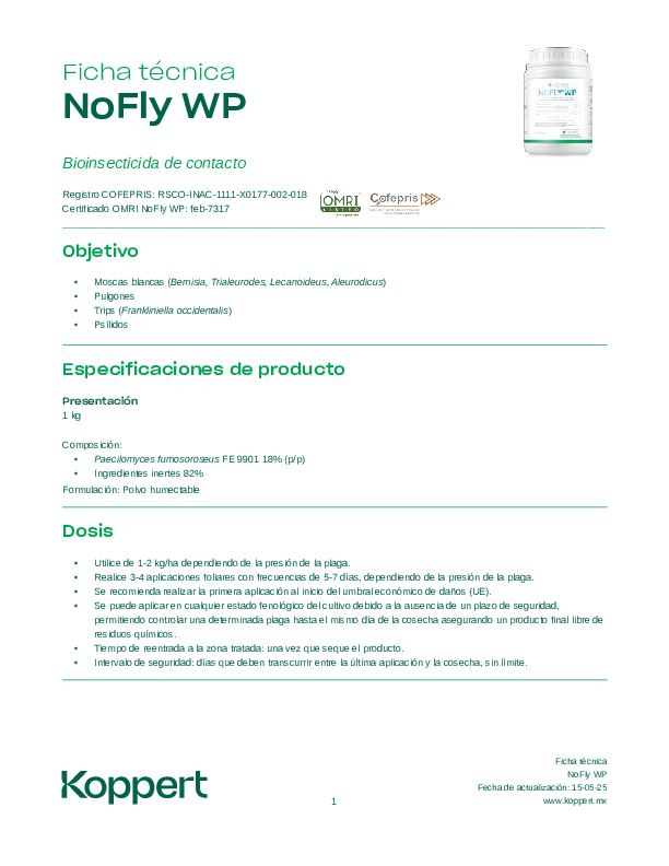 Ficha técnica NoFly WP