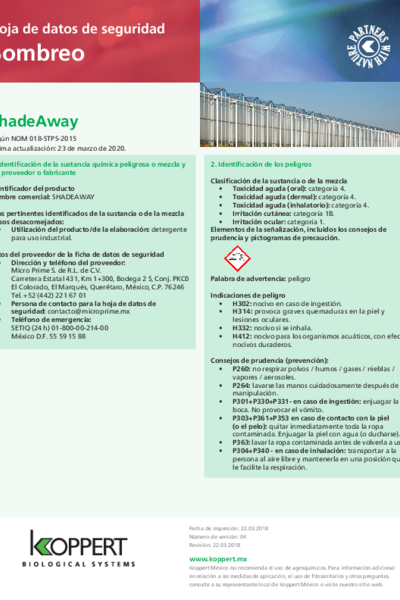 Hoja de Seguridad ShadeAway