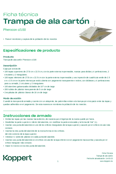 Ficha técnica Pherocon Trampa de ala cartón