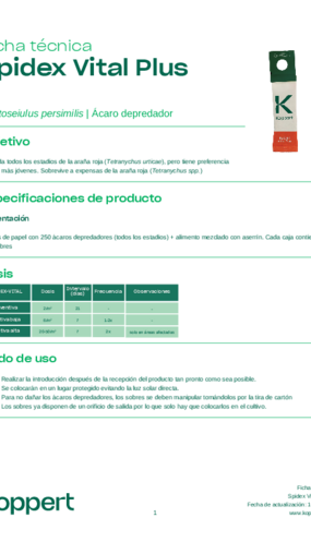 Ficha técnica de Spidex Vital Plus - © Koppert México S.A. de C.V. Ficha técnica de Spidex Vital Plus