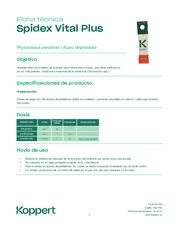 Ficha técnica Spidex Vital Plus