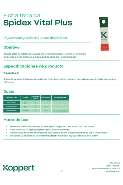 Ficha técnica Spidex Vital Plus