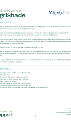 Ficha técnica AgriShade - © Koppert México S.A. de C.V. Ficha técnica AgriShade