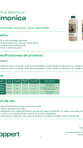 Ficha Técnica Limónica - © Koppert México S.A. de C.V. Ficha Técnica Limónica
