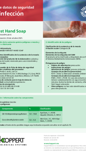 Hoja de Seguridad Harvest Hand Soap