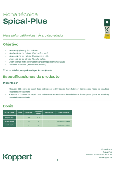 Ficha técnica de Spical Plus