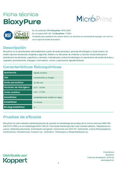 Ficha técnica BioxyPure